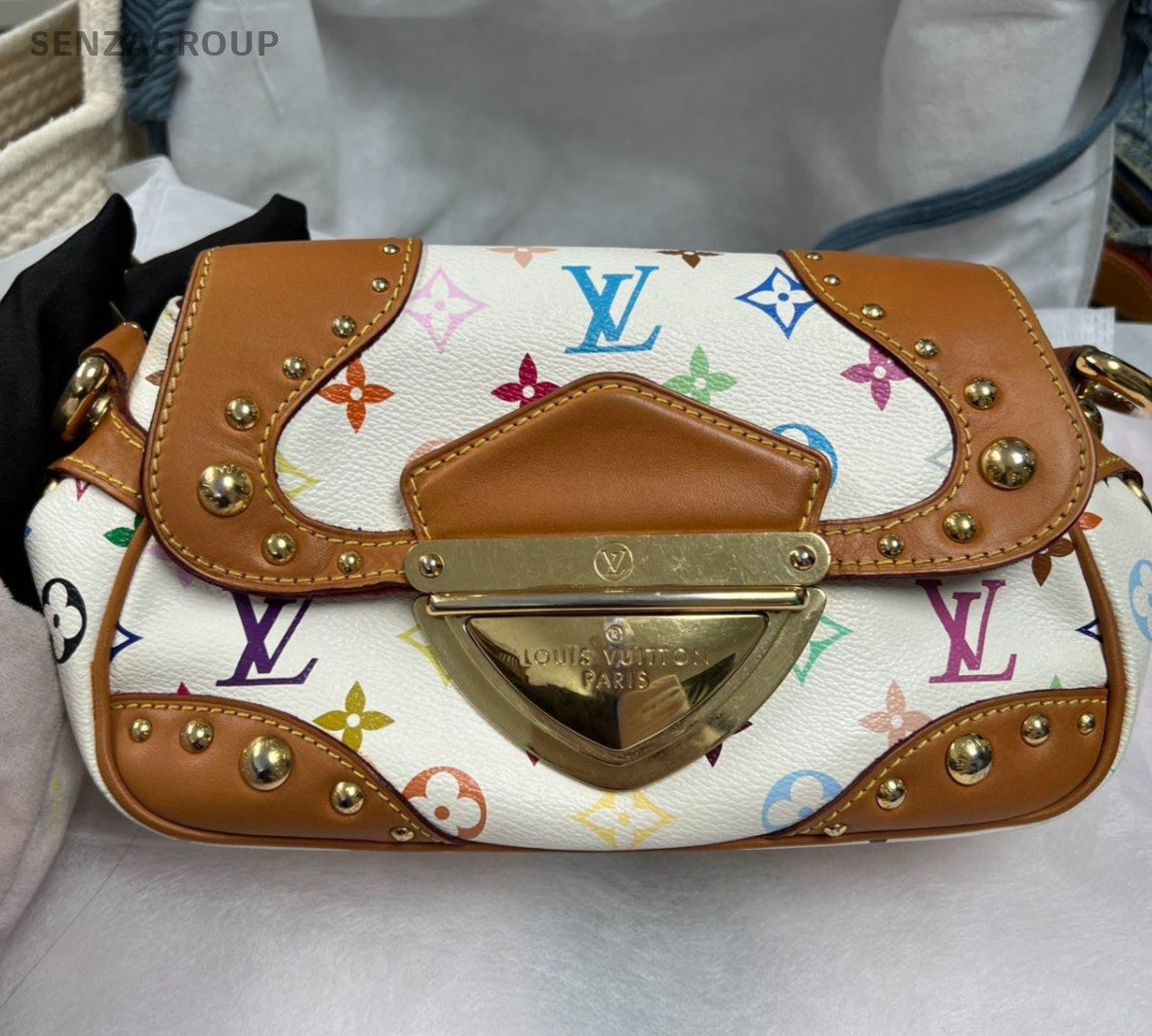 Louis Vuitton Monogram White Multicolor Shoulder Bag Women Classic