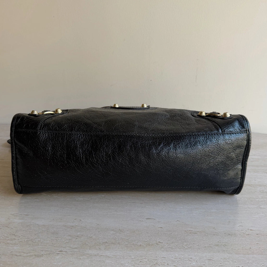 Balenciaga City MM Black 2Way Handbag Crossbody Gold Hardware