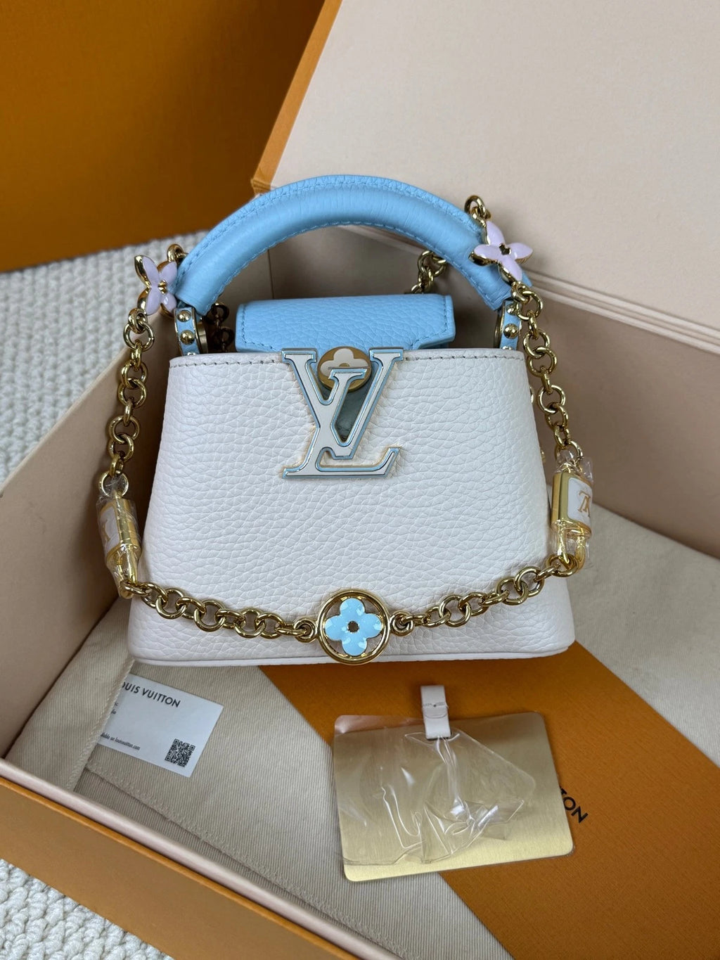Louis Vuitton Capucines Nano White Blue Leather Shoulder Bag For Women