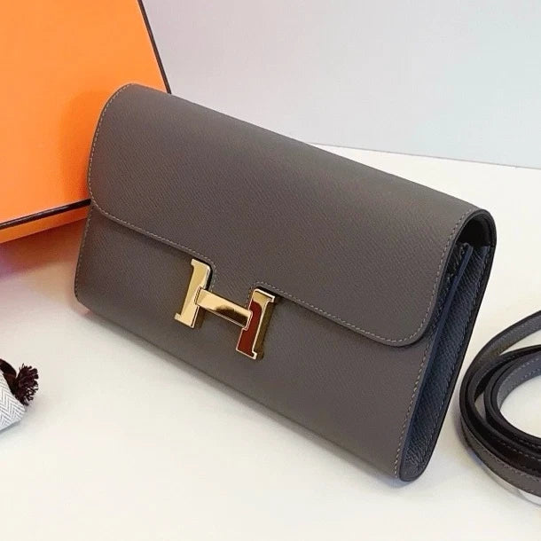 Excellent Hermes Constance to Go Epsom Leather Gray Crossbody Ghw Excellent