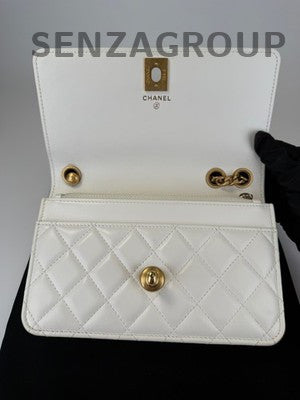 Chanel WOC Quilted Chain Shoulder Crossbody Bag White Gold Classic