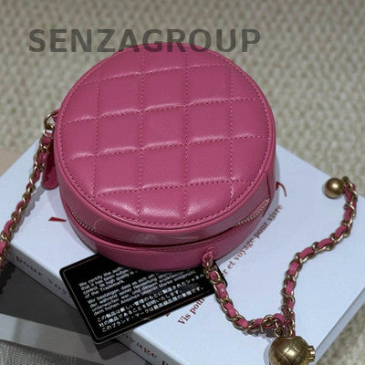 Chanel Golden Ball Round Flap Quilted Chain Shoulder Bag Pink Gold