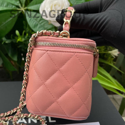 Chanel Pink Gold Quilted Square Box Chain Crossbody Bag