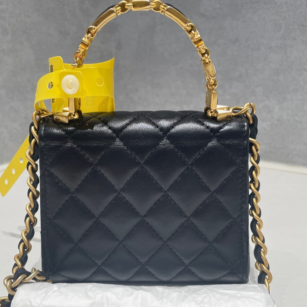 Chanel Kelly Mini Quilted Black Gold Chain Crossbody Bag