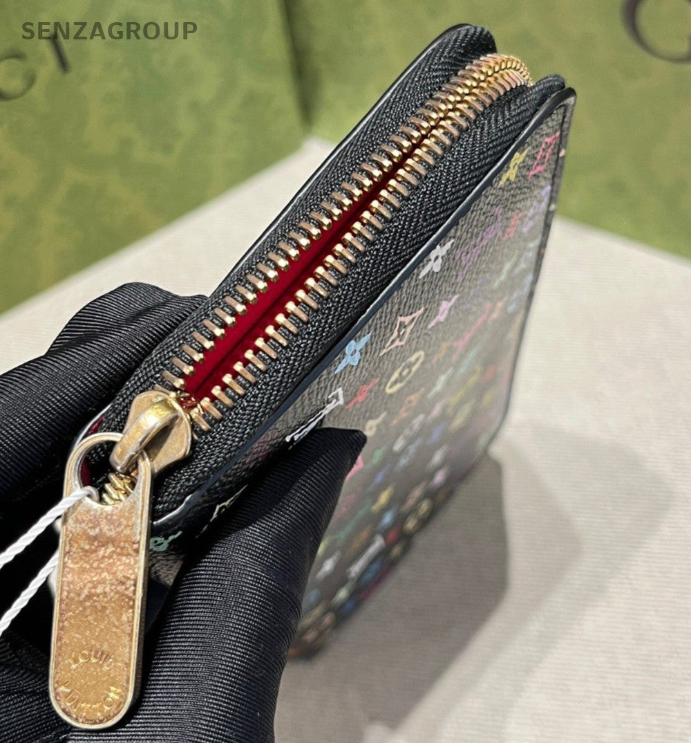 Louis Vuitton Monogram Long Wallet Black Multicolor Gold Women Classic Fashion