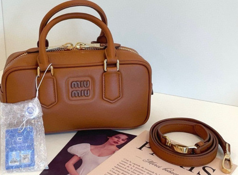 Miu Miu Arcadie PM Bowling Top Handle Shoulder Bag Brown Almost Brand New