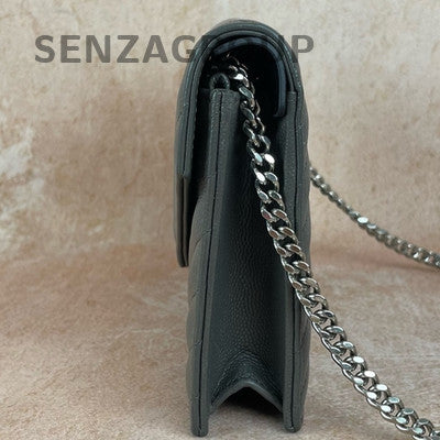 Saint Laurent Gray Caviar Leather Silver Chain Shoulder Crossbody Bag Classic