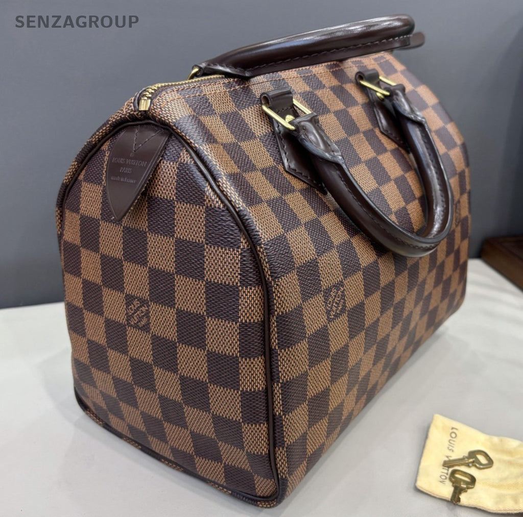 Louis Vuitton Speedy25 Top Handle Bag Brown Damier Ebene Gold Women Classic