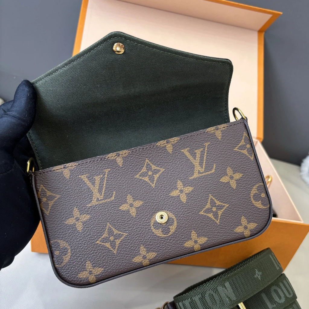 Louis Vuitton Pochette Felicie Strap Monogram Crossbody Brown Gold Women Classic