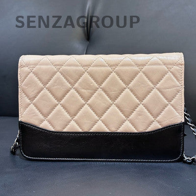 Chanel Beige & Black WOC Chain Shoulder Crossbody Bag Classic Women