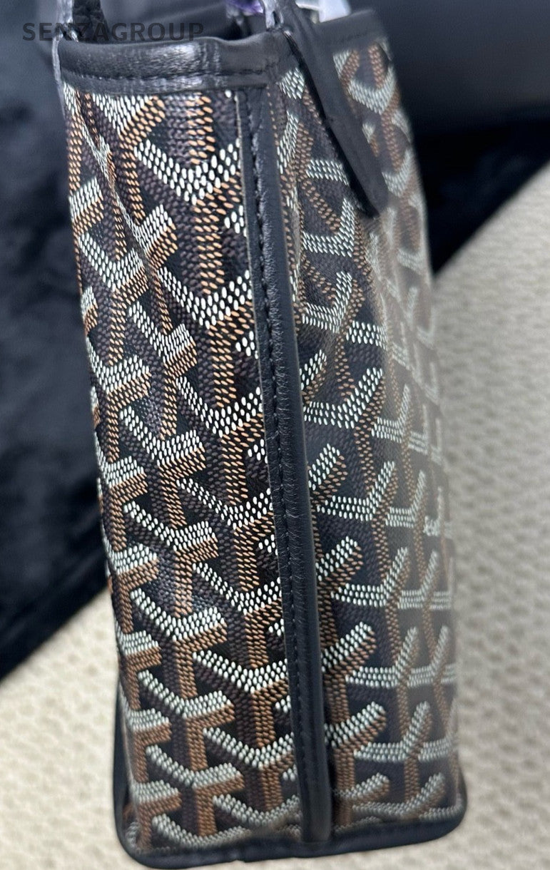 Goyard Mini Tote Bag Calfskin Monogram Top Handle Shoulder Bag Women Black.
