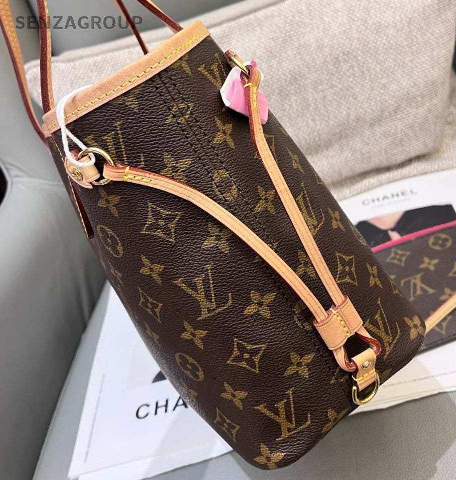 Louis Vuitton Neverfull PM Monogram Shoulder Bag Brown Gold Women Classic