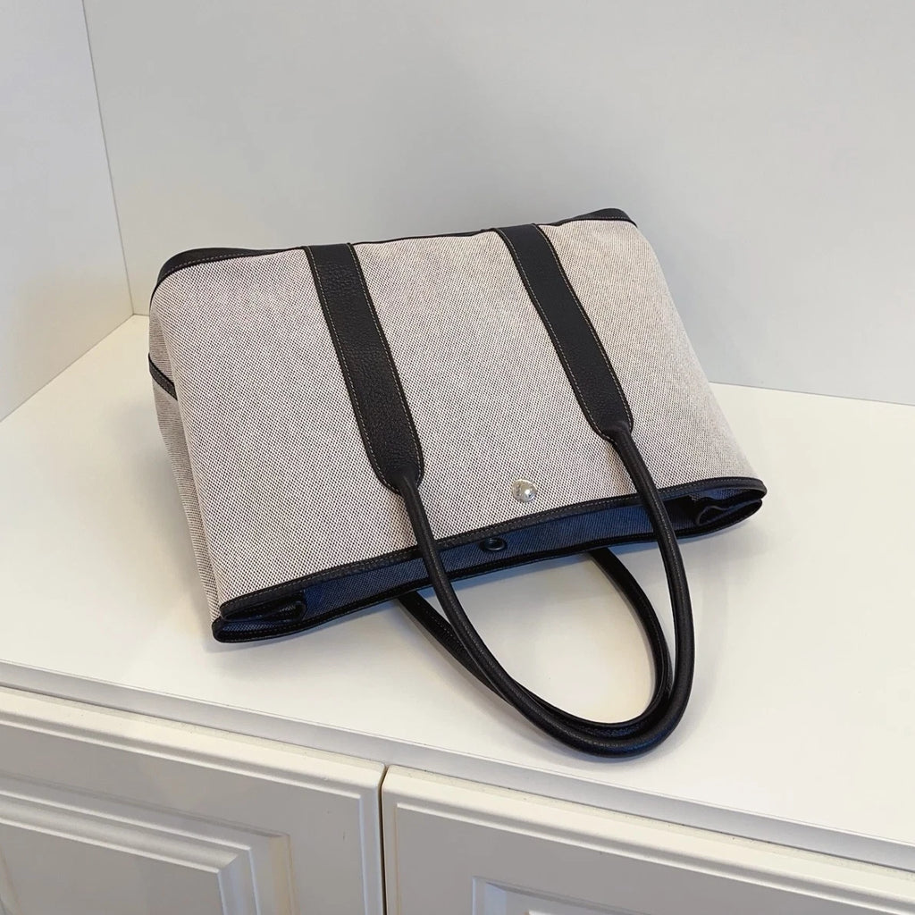 Authentic Hermes Garden Party36 Tote Top Handle Bag Black and White