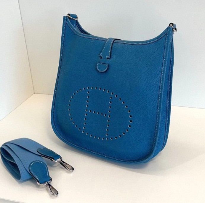 Hermes Evelyne29 Shoulder Bag Crossbody Blue Silver Used Women Classic