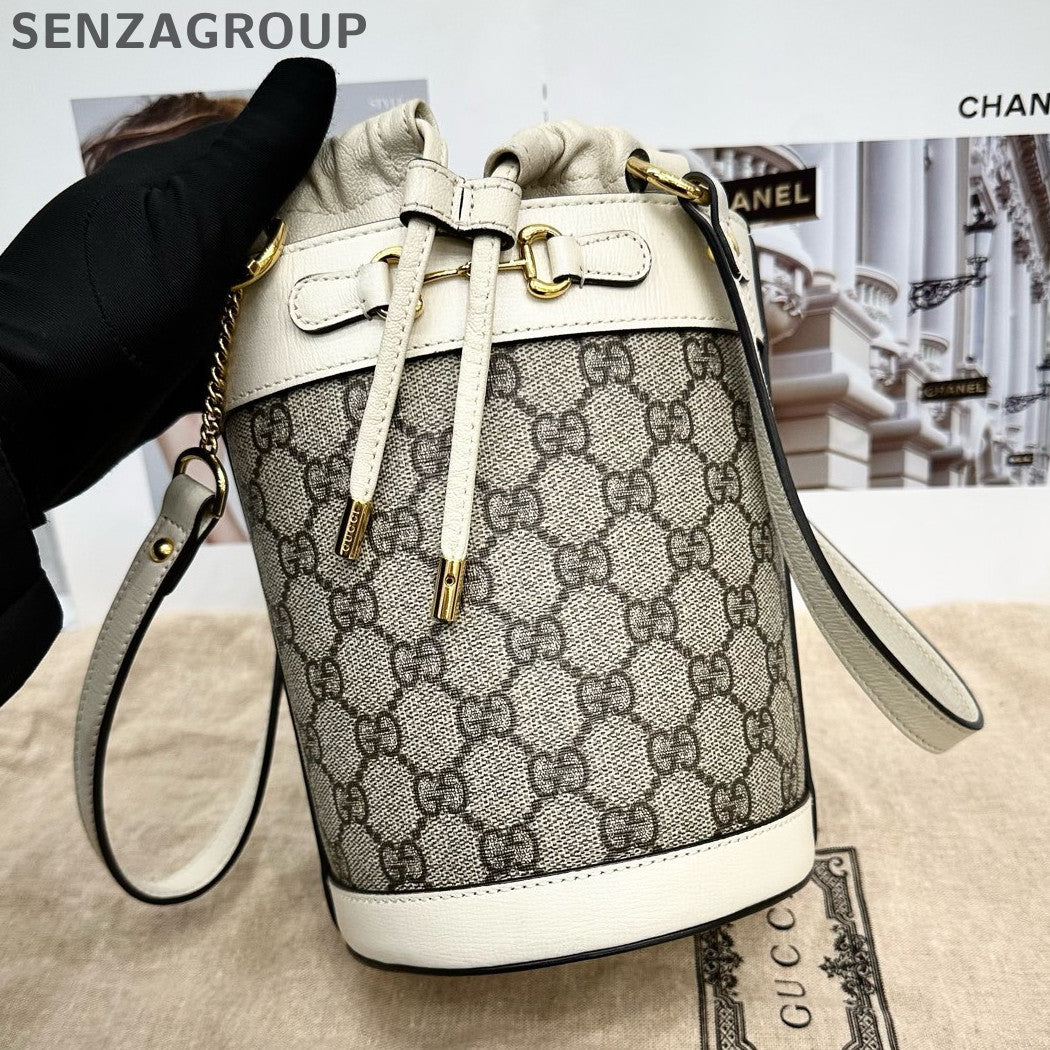 Gucci 1955 Horsebit Bucket Bag Small White Brown Women's Classic