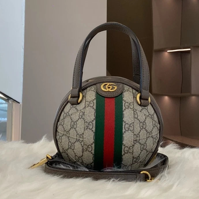 Gucci GG Monogram Football Bag Brown Crossbody Unisex Classic