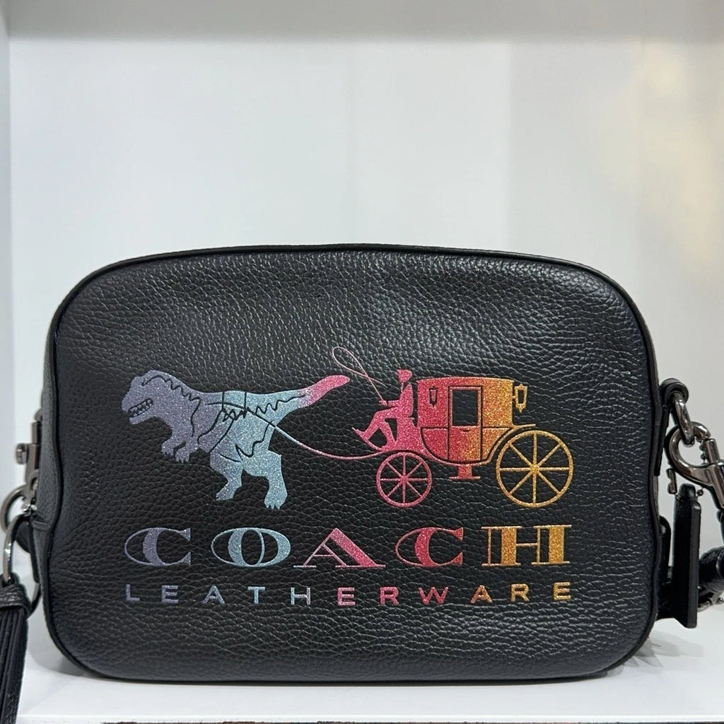 COACH Dinosaur Carriage Print Leather Camera Crossbody Shoulder Bag Women