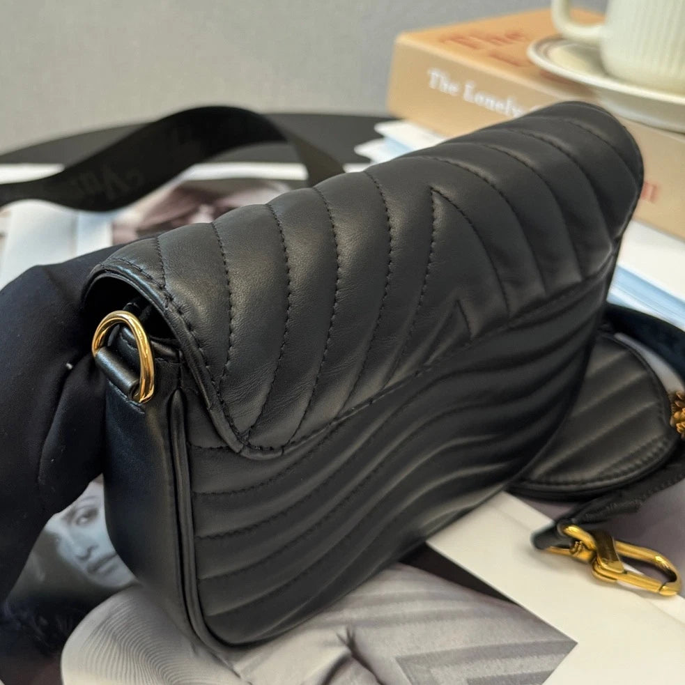 Chip Version Louis Vuitton New Wave 2Way Black Shoulder Bag Crossbody Gold HW