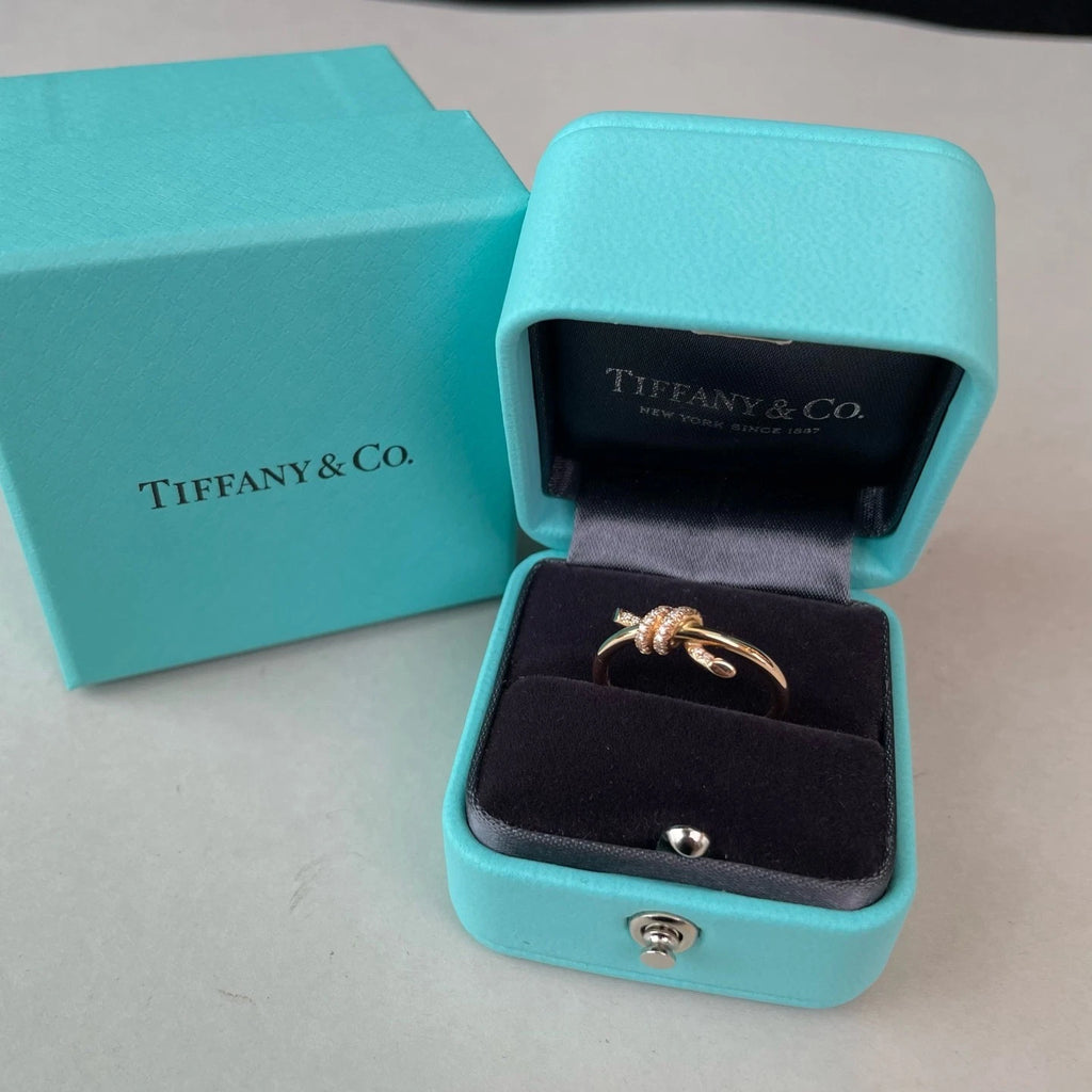 Tiffany &amp; Co. Tiffany Knot 18K Rose Gold Diamonds Band Ring EU53/US6.25