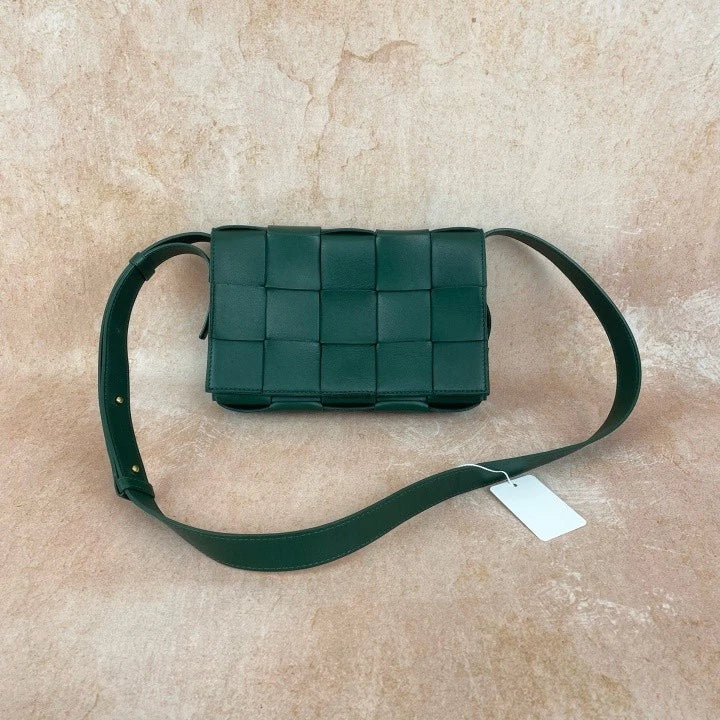 Bottega Veneta Cassette Green Lambskin Woven Shoulder Crossbody Women