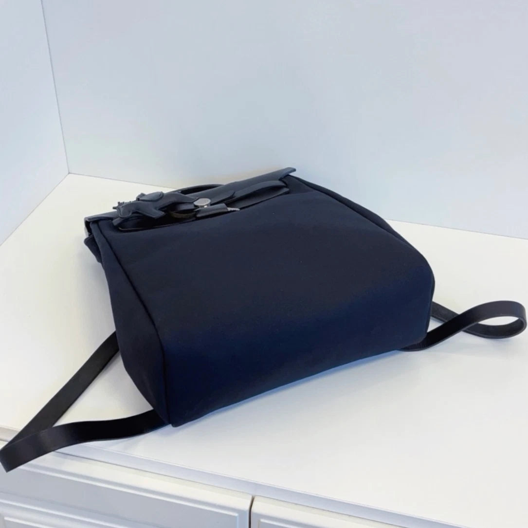 Hermes Herbag Backpack Top Handle Bag Black Silver Hardware Unisex Fashion