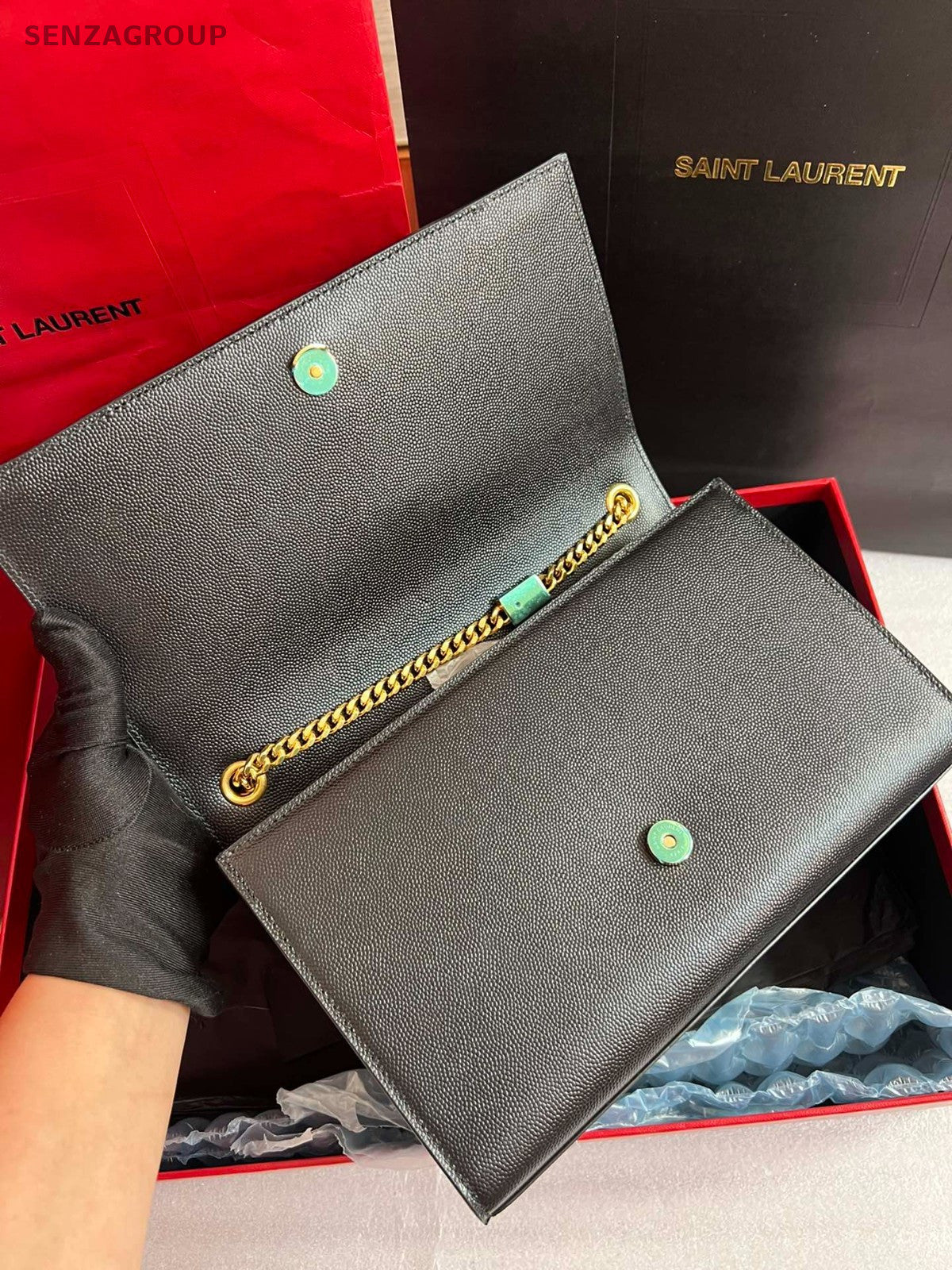 YSL Saint Laurent Kate Chain Shoulder bag Crossbody Black Gold Women Brand NEW