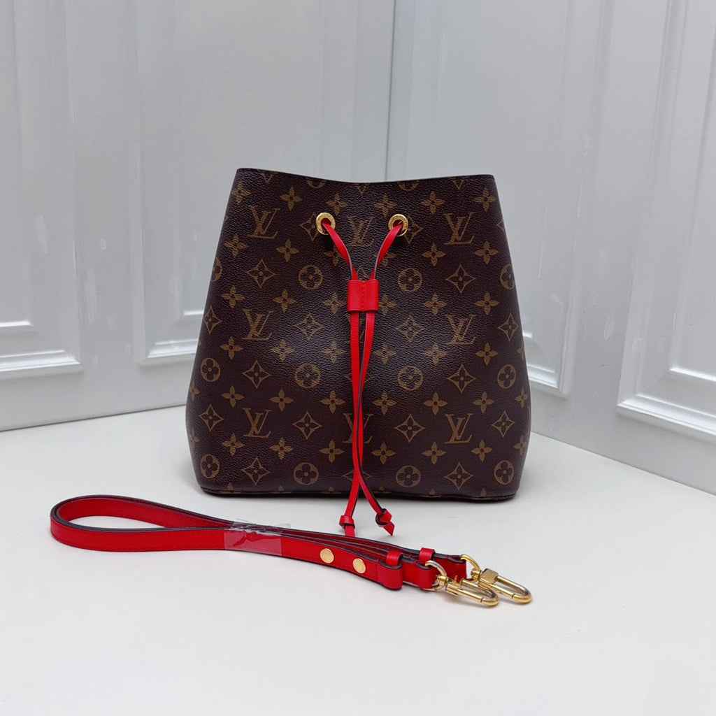 Louis Vuitton NeoNoe Monogram Canvas Brown Red Shoulder Bag Excellent