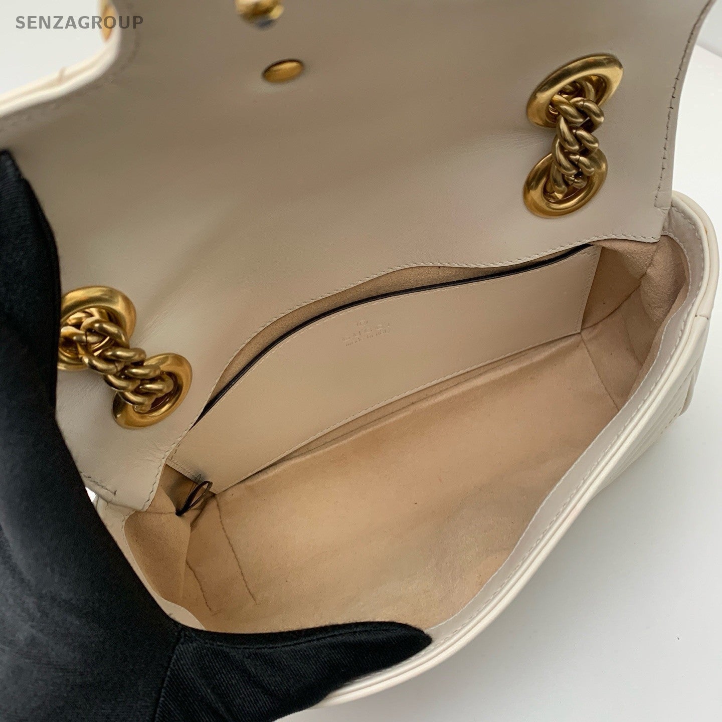 Gucci Marmont Chain Shoulder Bag Crossbody White Gold Women Classic