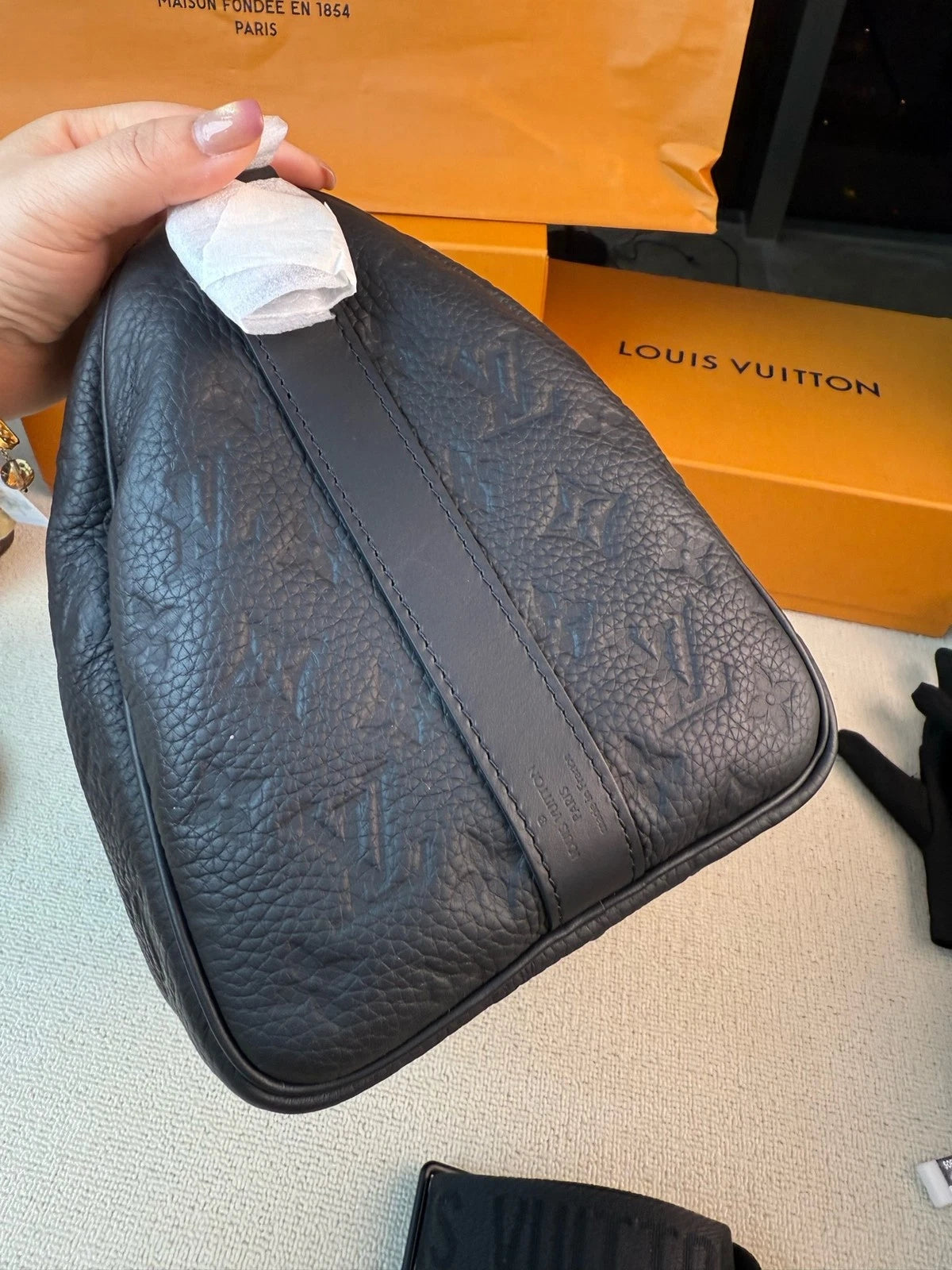 Louis Vuitton Embossed Keepall35 Leather Handbag For Women