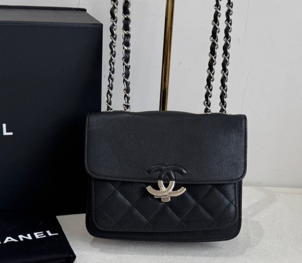 Chanel Cuba Chain 2Way Shoulder Bag Crossbody Black Silver Women Classic