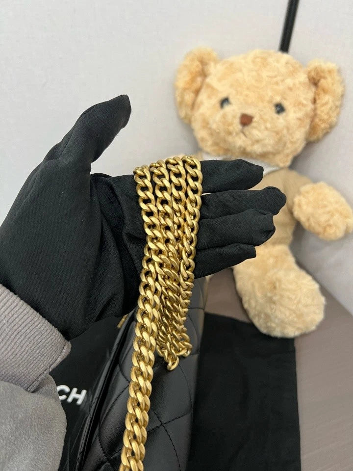 CHANEL Black Gold Lambskin Square Crossbody Bag For Women