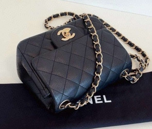 Chanel Classic Flap Chain 2Way Shoulder Bag Crossbody Black Gold Women Diamond