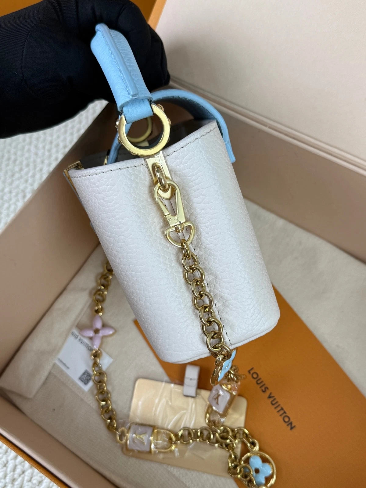 Louis Vuitton Capucines Nano White Blue Leather Shoulder Bag For Women
