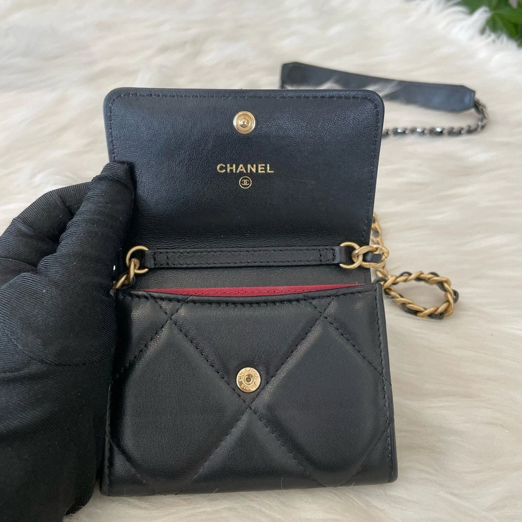 Chanel 19 Mini Flap Bag Black Gold Quilted Chain Crossbody Classic