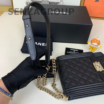 Chanel Le Boy Black Gold Calfskin Chain Shoulder Crossbody Bag Classic