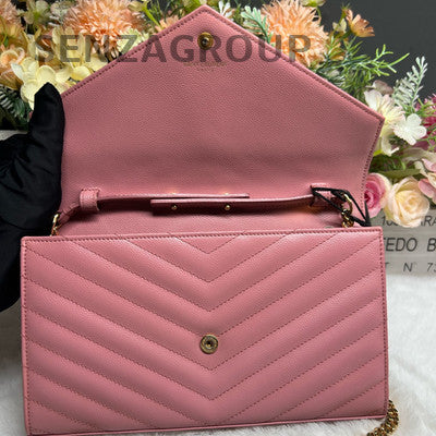 Saint Laurent Medium Envelope WOC Pink Gold Chain Crossbody Bag