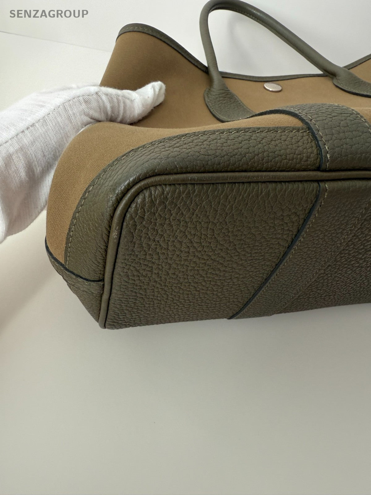 Hermes GardenParty 30 Tote Canvas Top Handle Shoulder Handbag Olive green Women
