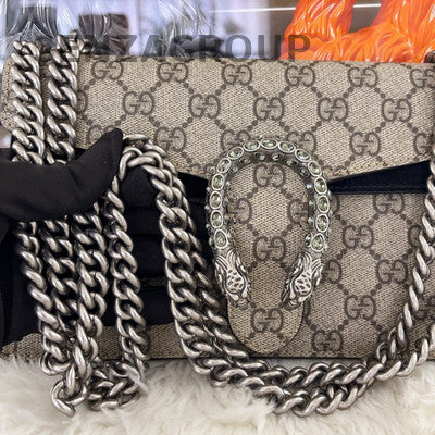 Gucci Dionysus GG Supreme Beige Shoulder Bag Silver Chain Classic Women
