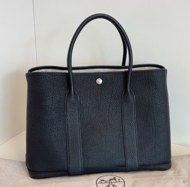 Hermes Garden Party36 Top Handle Bag Black Silver Unisex Adults Classic Fashion