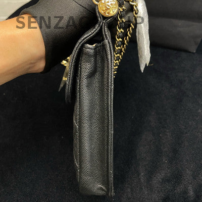 Chanel Black Quilted Leather Phone Bag with Gold Chain Strap