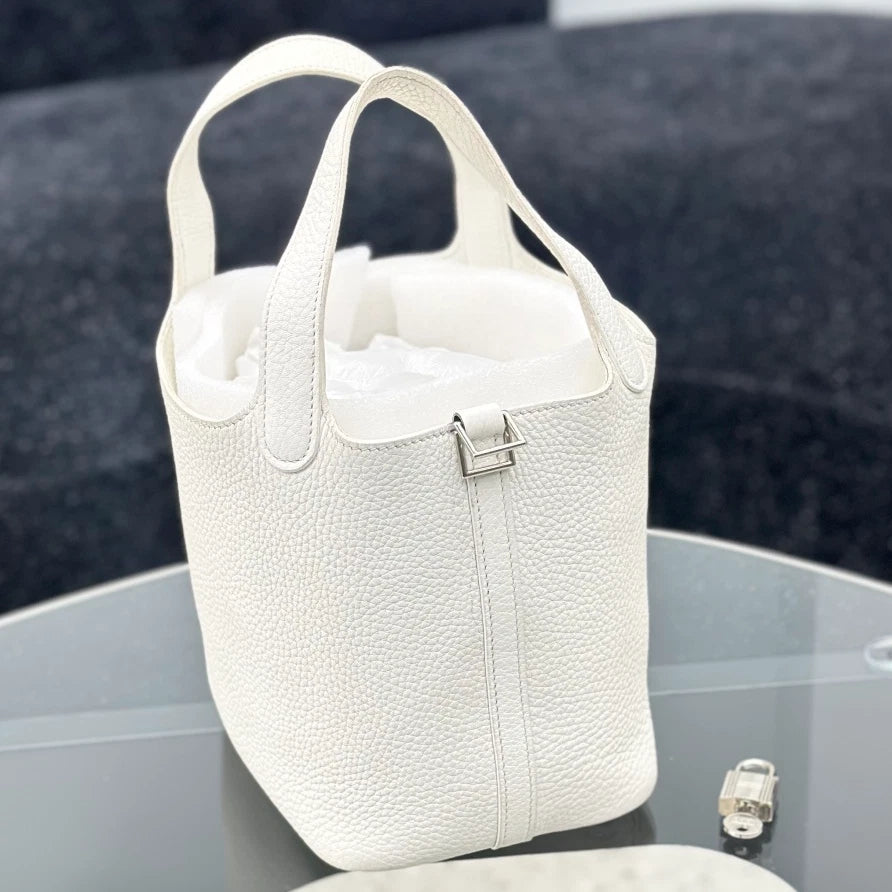 Hermes Picotin 18 Calfskin Bucket Top Handle Bag White Women Classic S