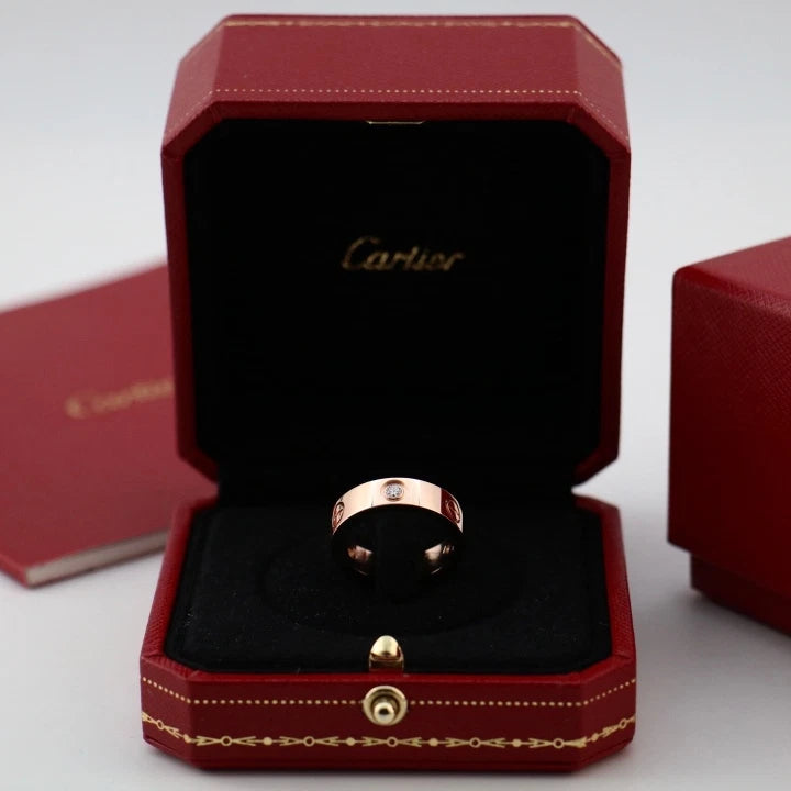 Cartier Classic Love Ring 5.5mm 18k Rose/Pink Gold 3 Diamonds EU50/US5.25