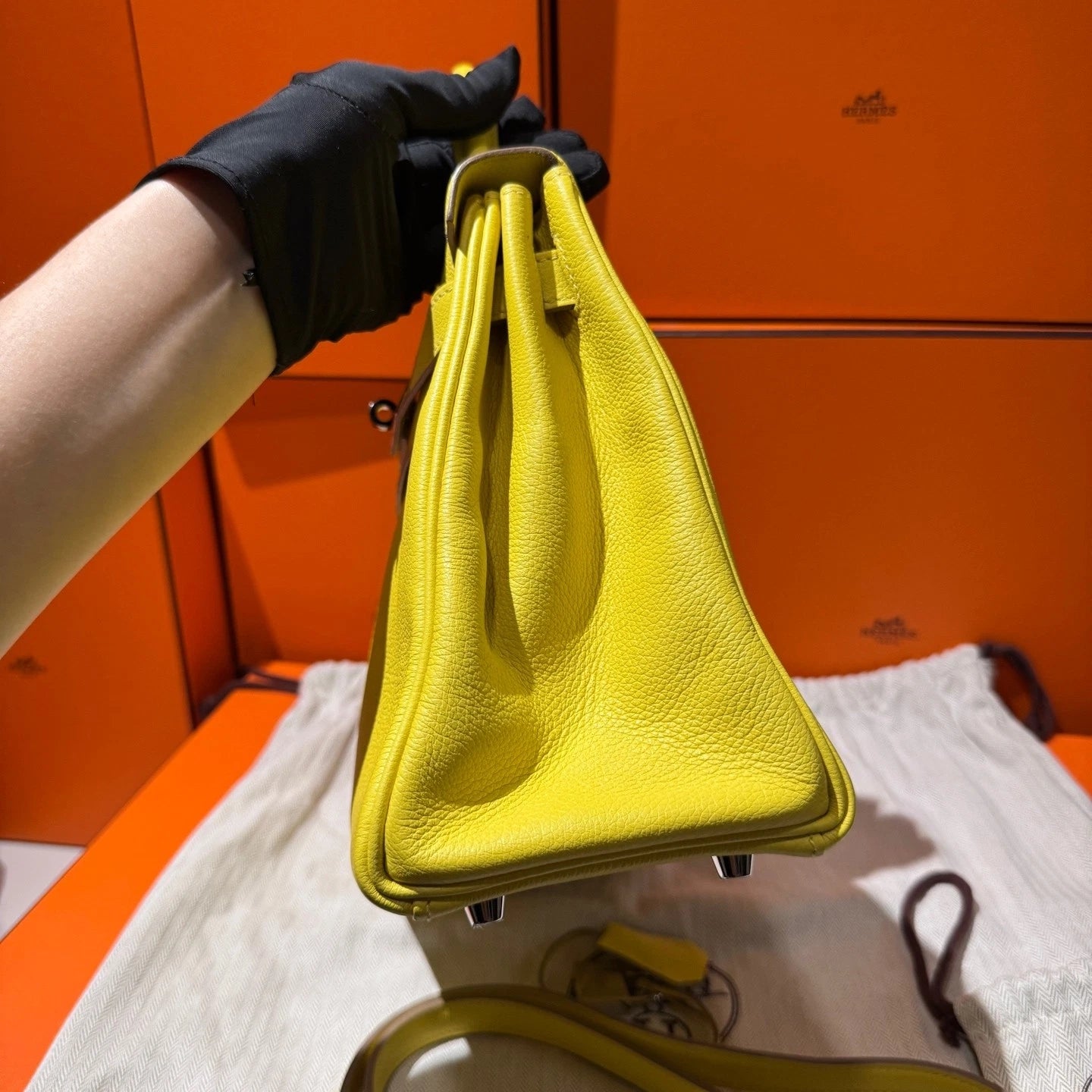 Hermes Kelly28 Evercolor Leather Yellow Top Handle Bag For Women