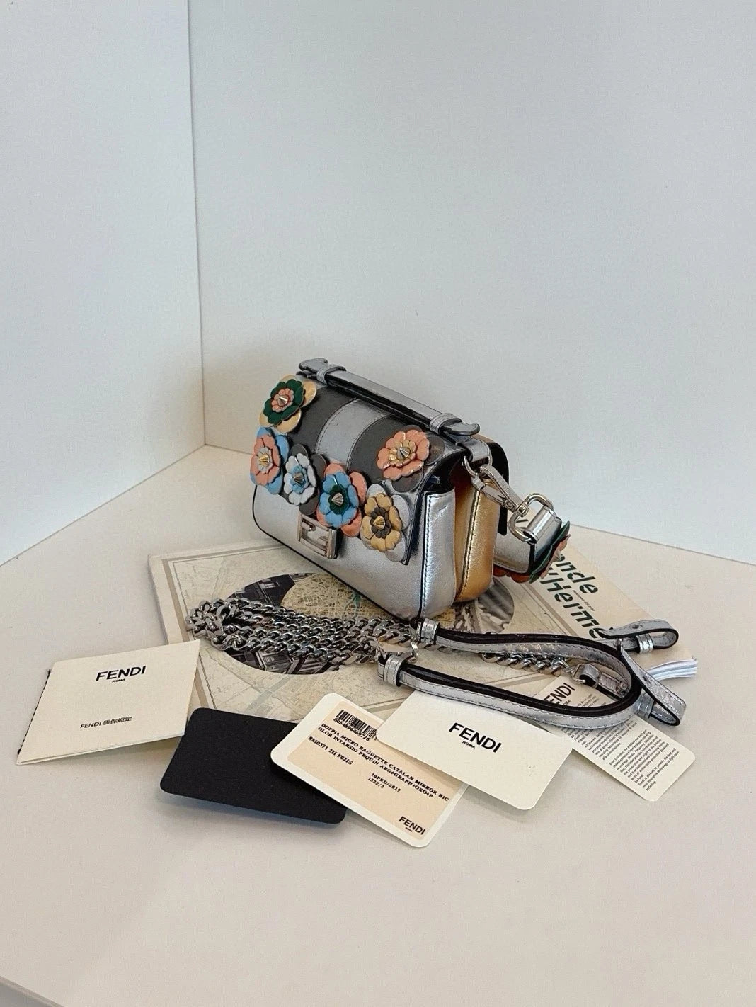 Fendi Reversible Floral Baguette Shoulder Bag For Women