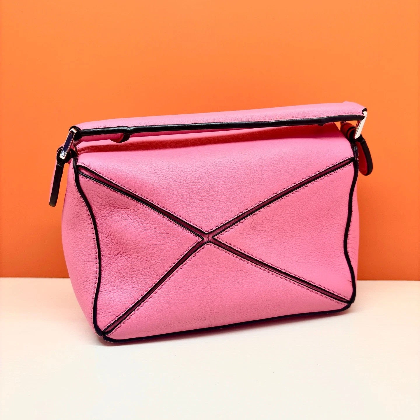 Authentic Loewe Puzzle Mini 2Way Pink Top Handle Bag Crossbody Silver Hardware