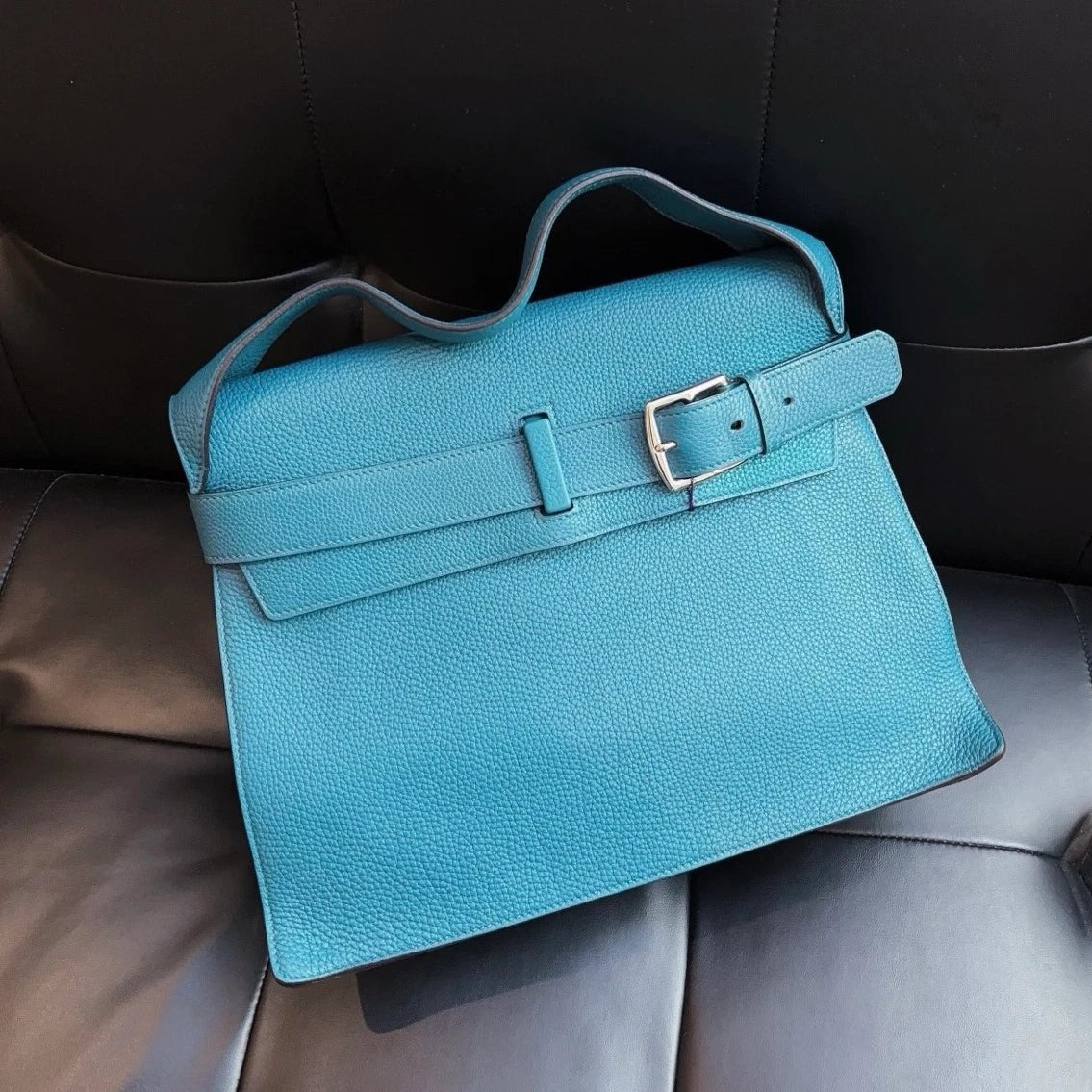 Hermes Etribelt33 Togo Leather Top Handle Bag Blue Silver Women Classic