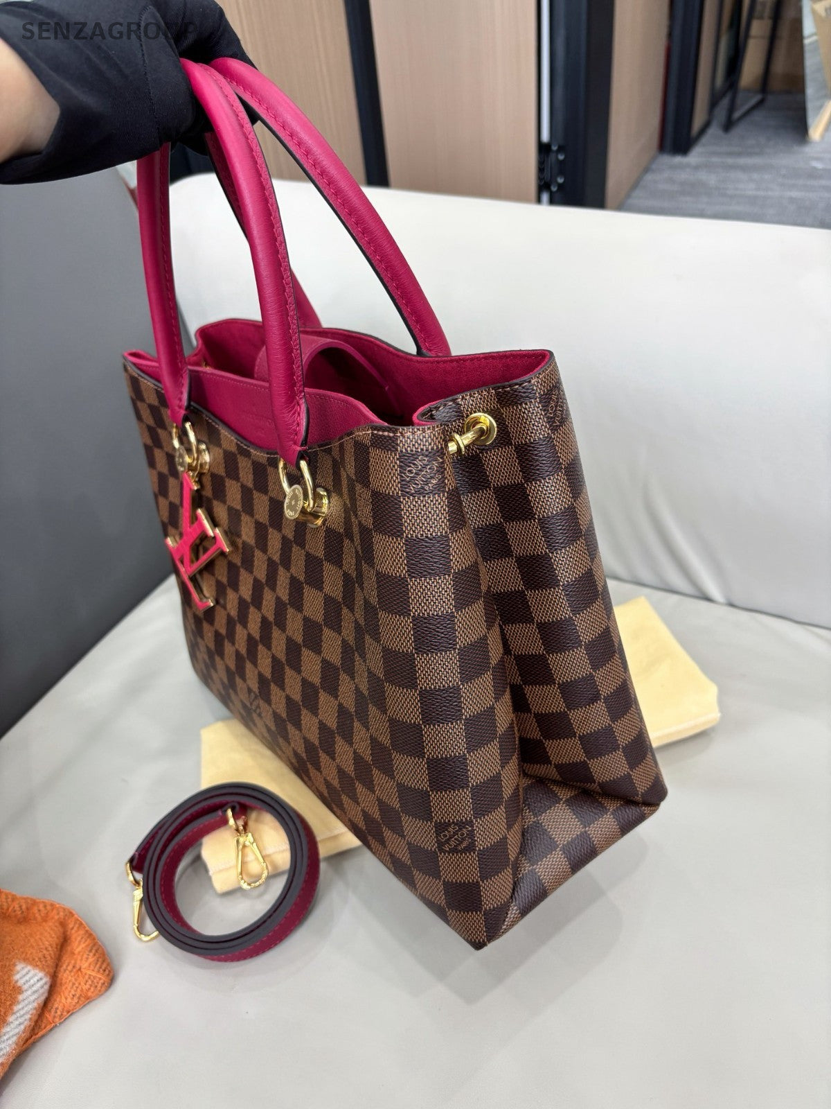 Louis Vuitton Riverside Damier Ebene Top Handle 2way Shoulder Handbag Brown Wome