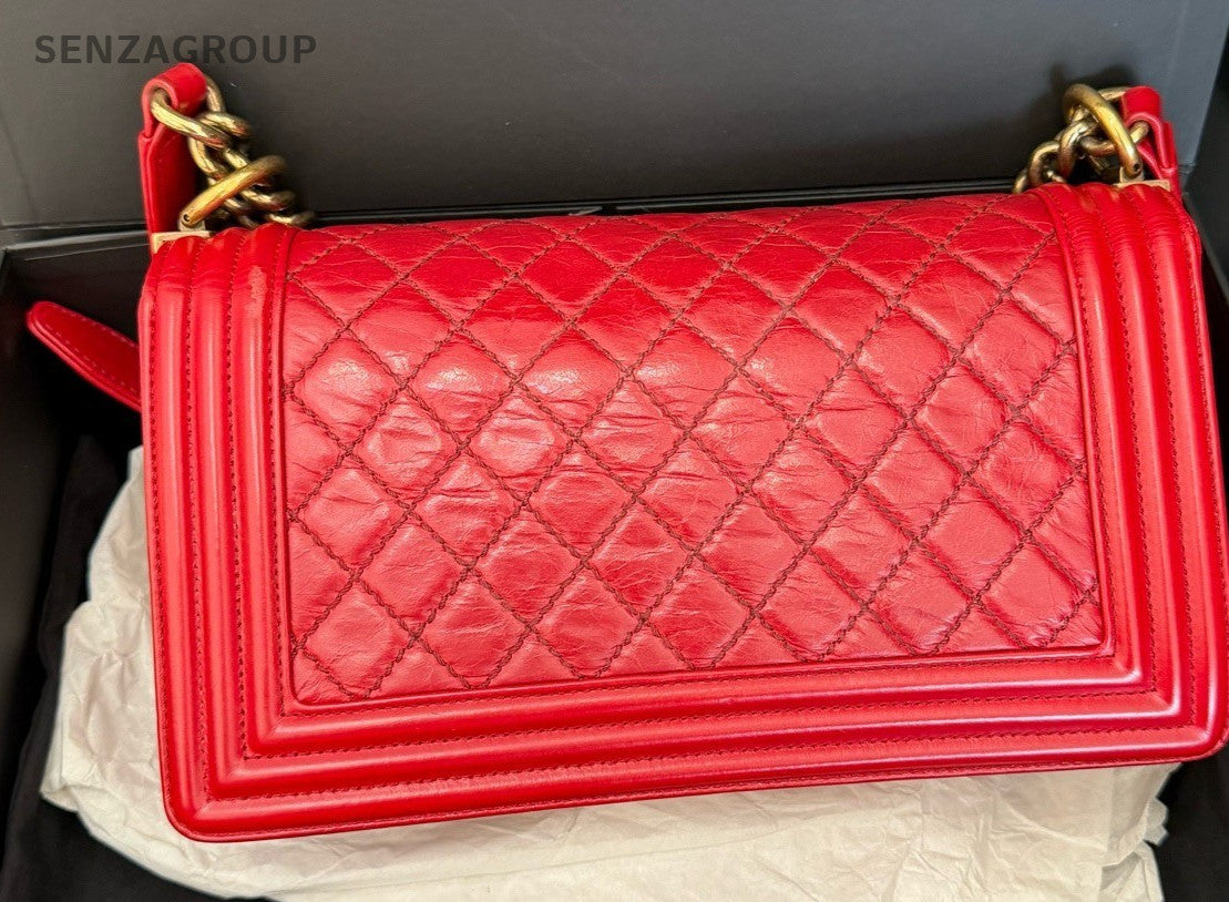 CHANEL Leboy Calfskin Diamond Pattern Chain Shoulder bag Red Gold Women