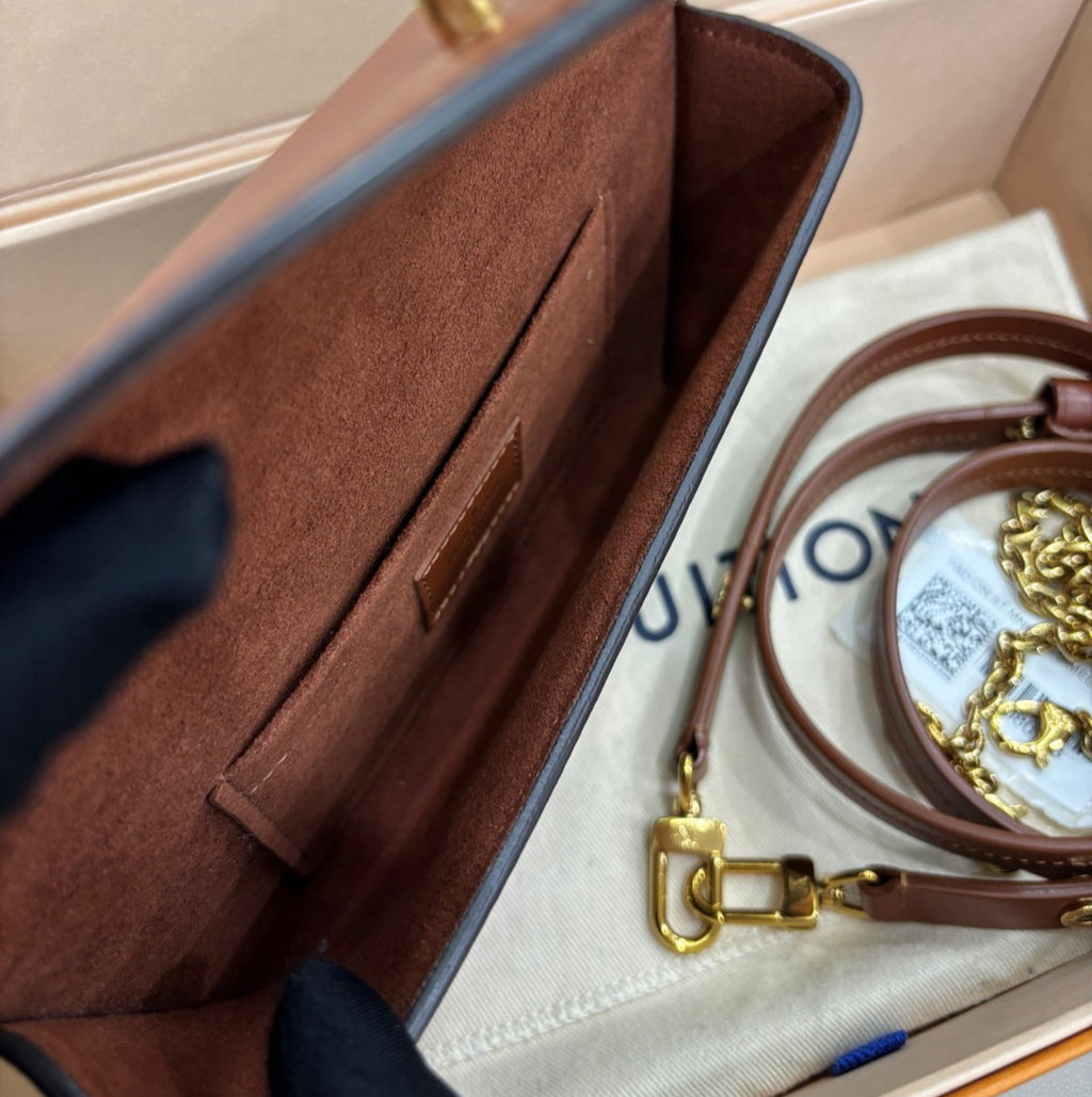 Louis Vuitton Padlock On Strap Chain Shoulder Bag Crossbody Brown Gold Women