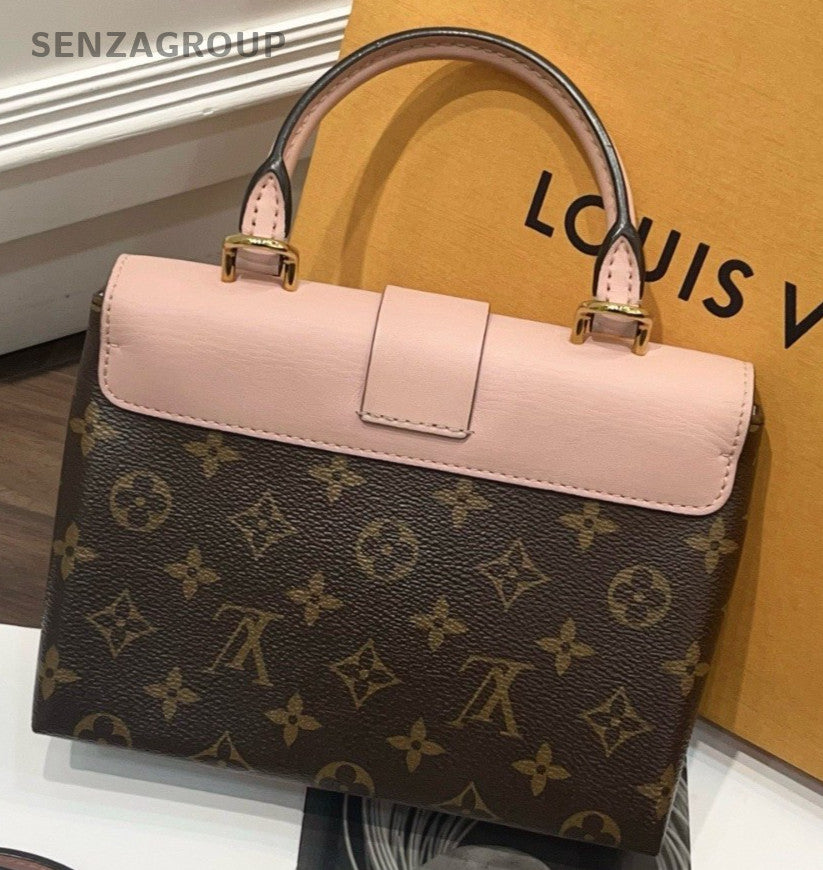 Louis Vuitton Monogram Locky BB Top Handle Bag Crossbody Brown Pink Gold Women